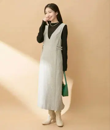 VIS 사이드 벨트 멜란지 오버롤 스커트 원피스 라이트 그레이