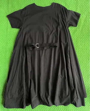 GALENA 원피스 블랙 반팔 플레어 벨트 포함