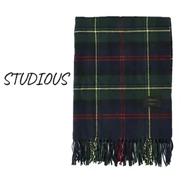STUDIOUS 타탄 체크 패턴 울 프린지 스톨