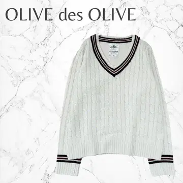 올리브 데 올리브 프레피 V넥 케이블 짜임 긴팔 니트 스웨터