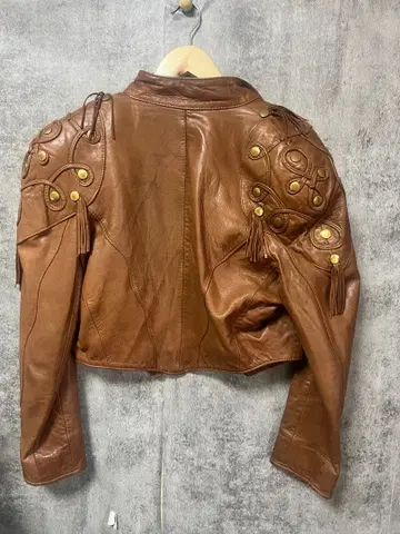 UK제 빈티지 Gapelle 가죽 자켓 프린지 스터드 천연 가죽 브라운