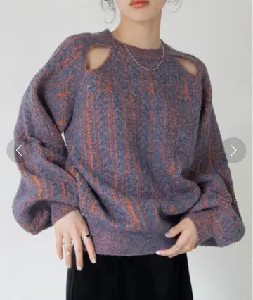 배색 사이드홀 케이블 니트 VACANCY