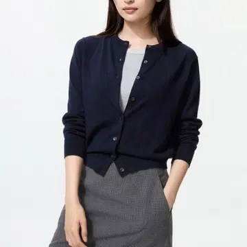 메리노 크루넥 가디건 UNIQLO NAVY