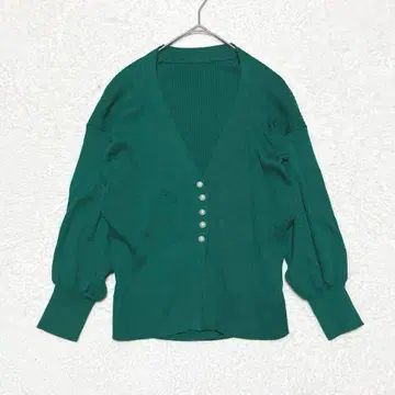 VIS 비스 가디건 V넥 펄 버튼 리브 니트 엘레강트
