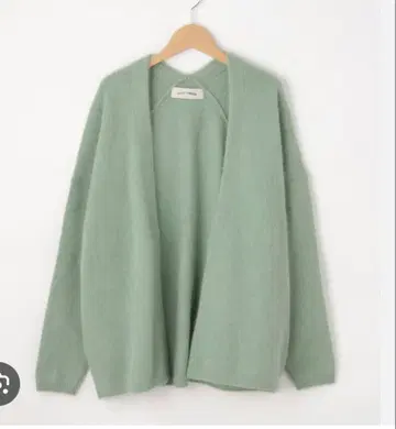 LILLY LYNQUE 폭스 혼방 프론트 오픈 니트 가디건 그린