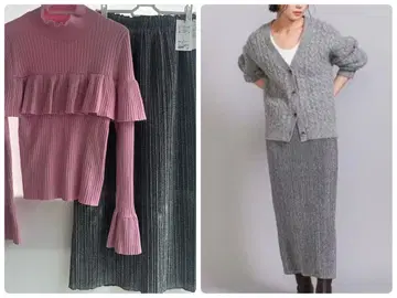 더블 스탠다드 프릴 장식 핑크 리브 니트 M 뷰티 앤 유스