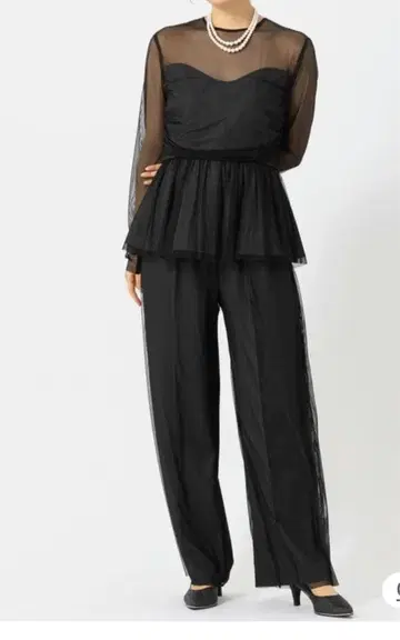 블랙 시스루 페플럼 올인원