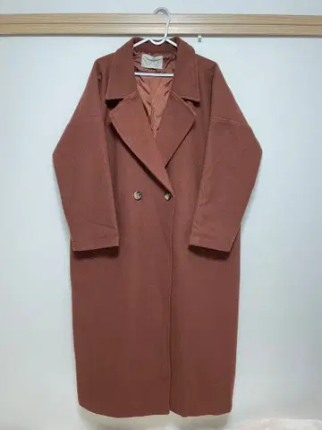 브라운 더블 브레스트 롱 코트 프리 사이즈 여성용 코트