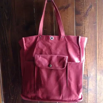 신잔로 캔버스 빨간색 토트백 외 포켓 부착