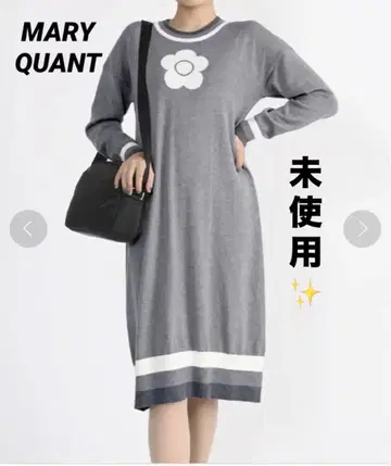 미사용 MARY QUANT 3 보더 데이지 아이콘 원피스 그레이