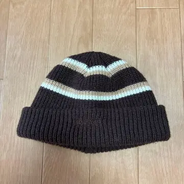 스트라이프 니트 모자 브라운 아이보리