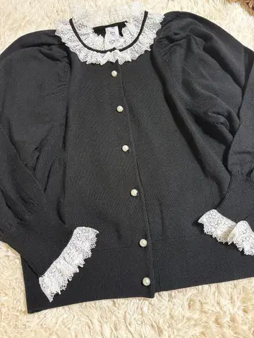 이에나 라부르클 바이컬러 레이스 가디건 블랙