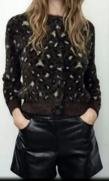 ZARA 자라 인조 모피 자카드 니트 자켓 레오파드 무늬 레오파드