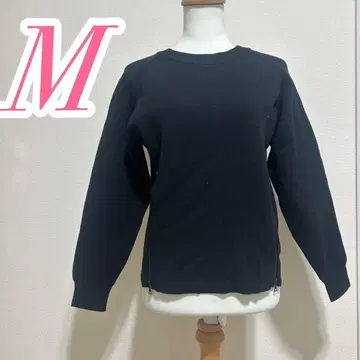 블랙 니트 크루넥 캐주얼 나일론 척