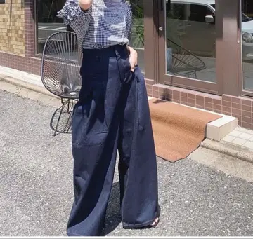 ariesmirage 네이비 와이드 데님 팬츠