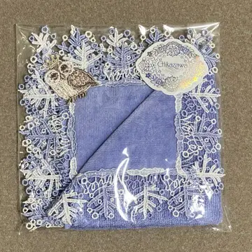 치카자와 레이스 손수건 겨울 부엉이 세이지 블루