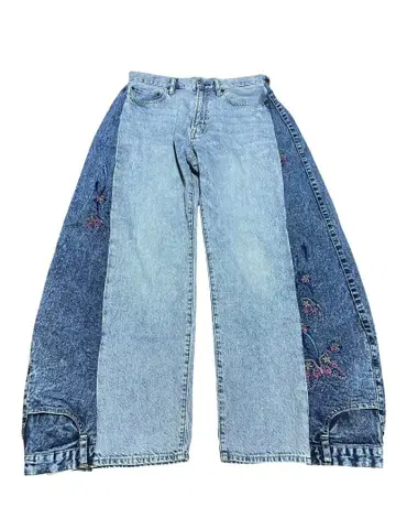 꽃무늬 데님 플레어 팬츠