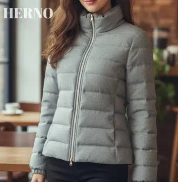[ 새상품급 ] 헤르노 다운 자켓 금 지퍼 숏 그레이 42 M 사이즈