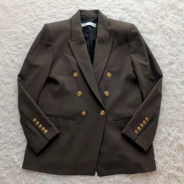 새상품급 ZARA 더블 브레스트 자켓 블레이저 골드 버튼 카키 L