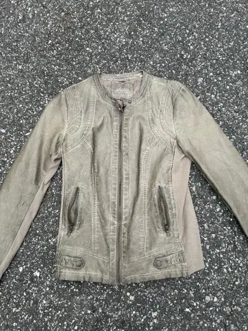 Sellyz Collection 그레이 가죽 라이더 자켓