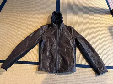 [ 최종 금액입니다 ] 브라운 가죽 후드 부착 자켓