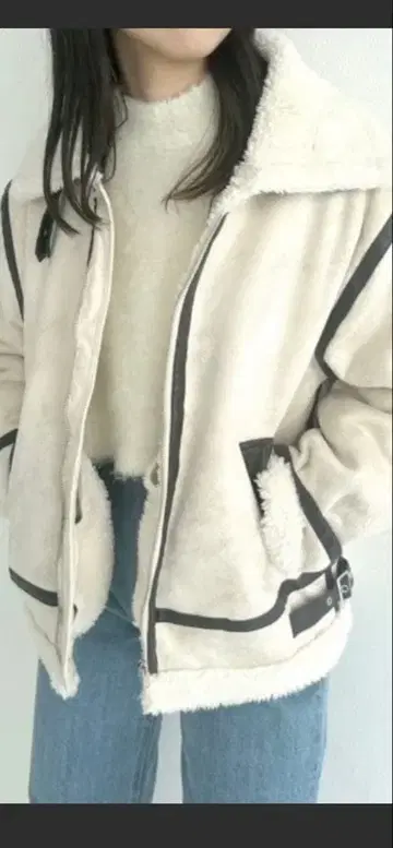 플리스 보아 자켓 크림색