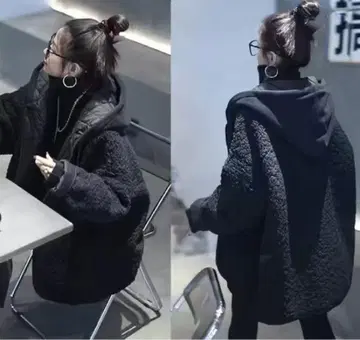 플리스 자켓 블랙 후드 부착