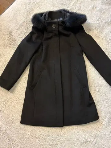 블랙 퍼(fur) 울 코트 사이즈 I