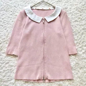 새상품급 르네 화이트 카라 2way 펄 더블 지퍼 리브 상의 가디건