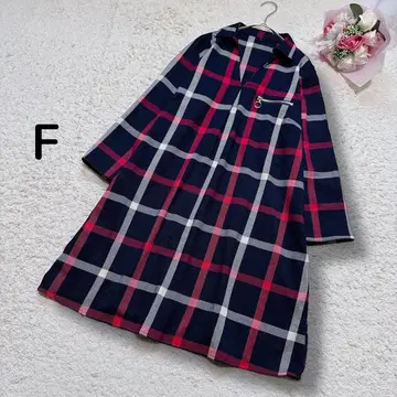 체크 무늬 스키퍼 긴팔 셔츠 튜닉 원피스 성숙 캐주얼 루즈핏 F