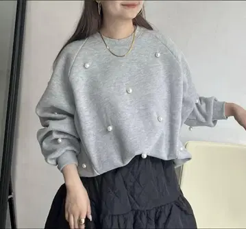 펄 장식 속기모 래글런 맨투맨 프리 사이즈