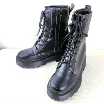 [ 미사용급 ] MURUA 레이스업 부츠 블랙 가죽 사이드 지퍼 23.5