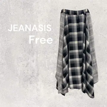 지나시스 플레어 스커트 체크 하운드투스 패턴 롱 비대칭 절개