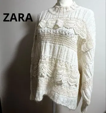 ZARA 아이보리 레이스 오버사이즈 니트 모크넥 귀여운