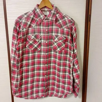 50s 60s 몽고메리 워드 플란넬 체크 웨스턴 셔츠