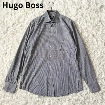 휴고 보스 깅엄 체크 긴팔 셔츠 40 슬림핏 스트레치