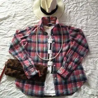 핑크 계열 체크 긴팔 셔츠