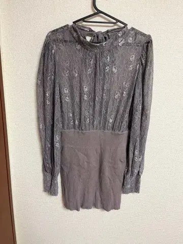 그레이 레이스 미니 원피스 긴팔