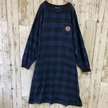 드럭 스토어즈 원피스 튜닉 자수 네이비 블랙 체크