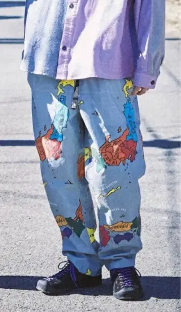 미사용품 고슬로우캐러밴 go slow caravan 지도 도안 팬츠