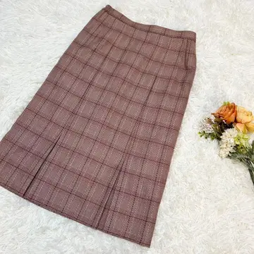 사다리꼴 스커트 플레어 타이트 체크 핑크 브라운 가을 겨울 무릎 기장