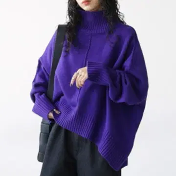 안티카 하이넥 니트 퍼플 터틀넥 니트