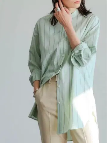 새상품급 그린 라벨 릴랙싱 FM 밴드 카라 셔츠 그린