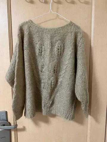 구제 의류 베이지 레이스 편직 시어 니트