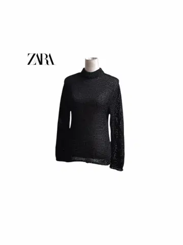새상품 ZARA 자라 시스루 니트 크루넥 긴팔 니트 스웨터 S 블랙