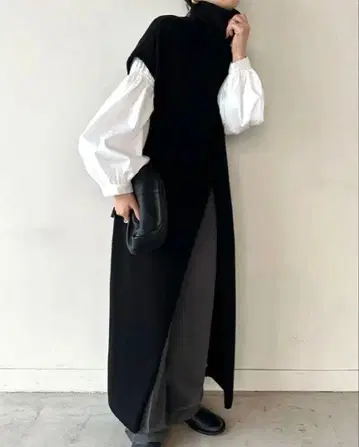 셀렉 모카 롱베스트 센터 슬릿 터틀 니트 롱 원피스