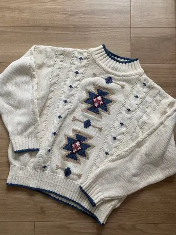 빈티지 80년대 아스텍 디자인 Liawear 코튼 케이블 니트 L