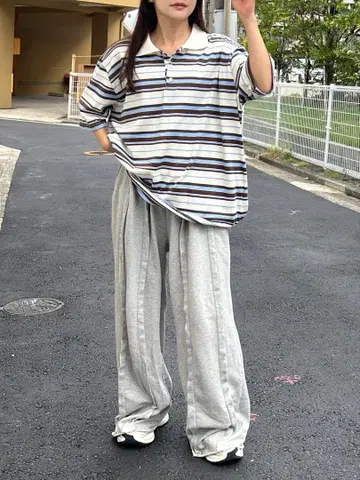 스트라이프 오버 사이즈 피케 셔츠 한국 패션