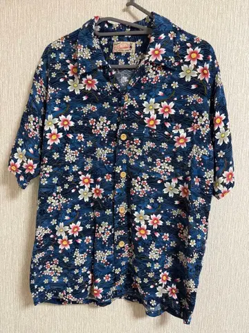 하와이안 히스토리 북 반팔 셔츠 L 네이비