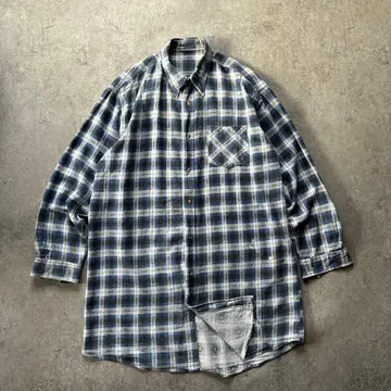 80s90s 프린트 플란넬 셔츠 XL 블루 x 블랙 x 화이트 좋은 배색